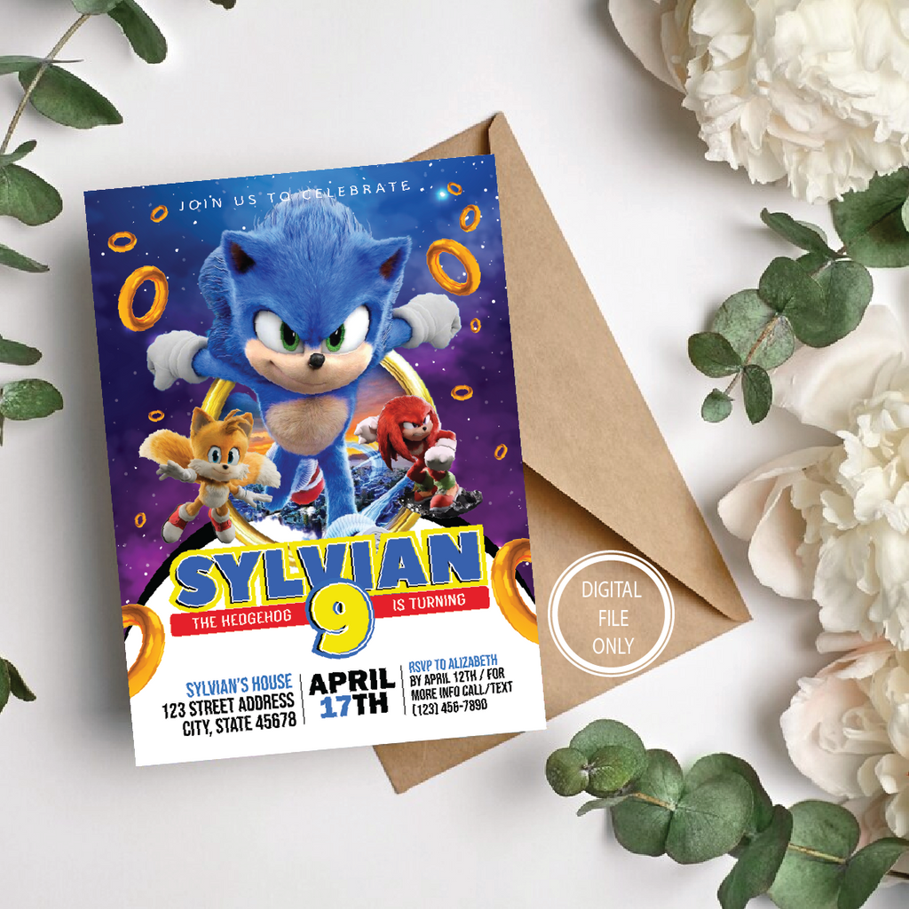 Personalized File Sonic Birthday Invitation | Sonic Invitation | Sonic Party Invite | Kids Party Invite | Printable Birthday Party Invitations | 5x7 PNG File Only