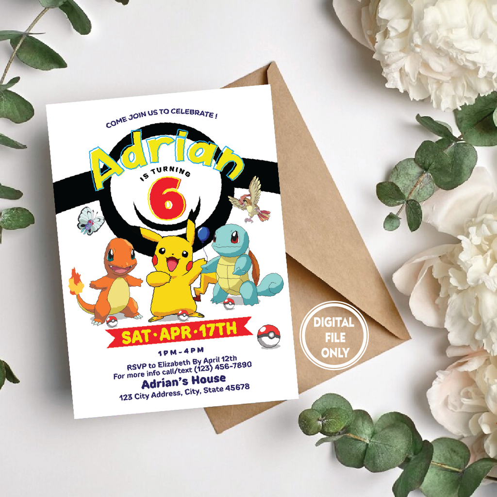 Personalized File Pikachu Birthday Invitation, Pokemon Invitation, Pokemon Birthday Invitation, Pokemon Invitation, Pikachu Invitation Invite PNG File Only