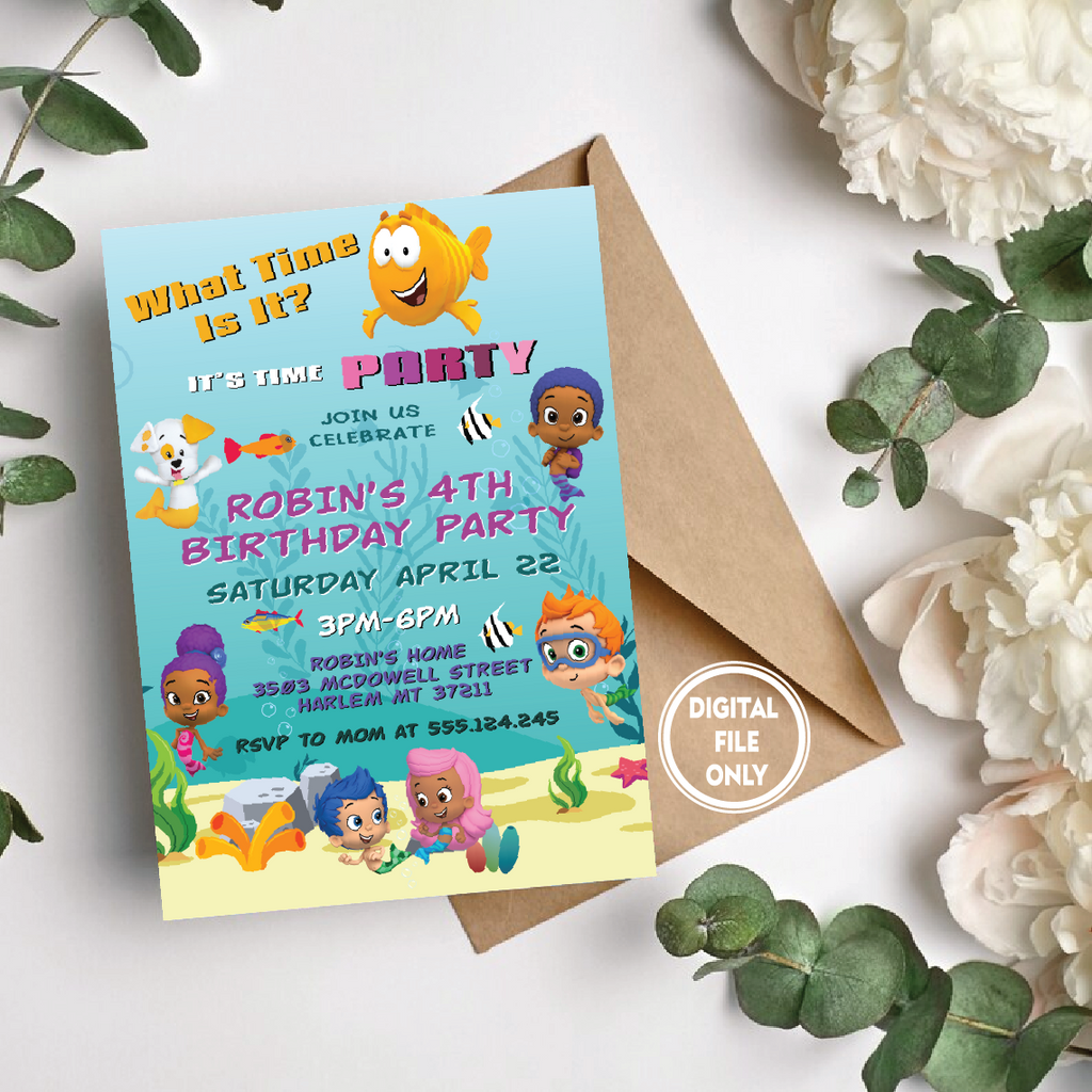 Personalized File Bubble Guppies Birthday Invitations | Printable Bubble Guppies Party Invite, Bubble Guppies Evite, Instant Download PNG File Only