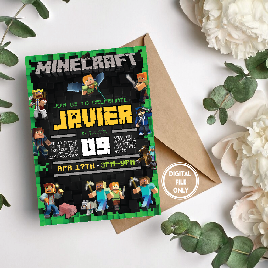 Personalized File Minecrafter Birthday Invitations, Printable Minecraft Birthday Invitation, Mine Invite, Invite Instant Download PNG File Only