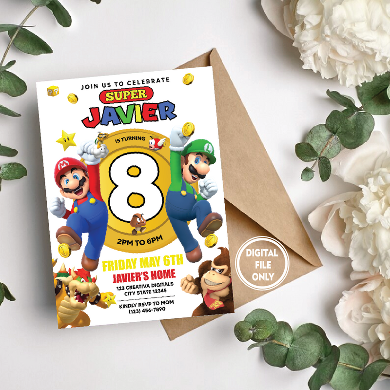 Digital SUPER MARIO BROS Birthday Party Invitation, Printable