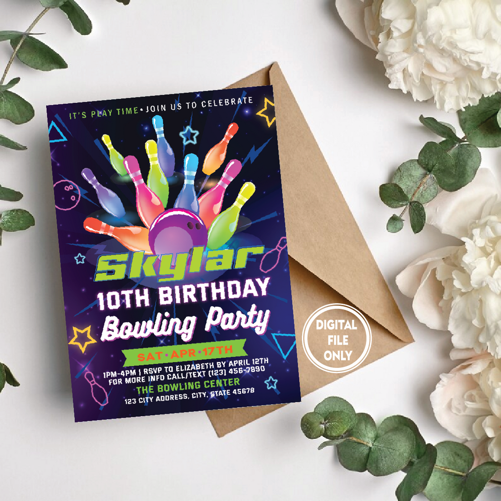 Personalized File Bowling Birthday Invitation | Glow Bowling Invitation | Bowling Invitation | Bowling Party Invite | Glow Invitation | PNG File Only