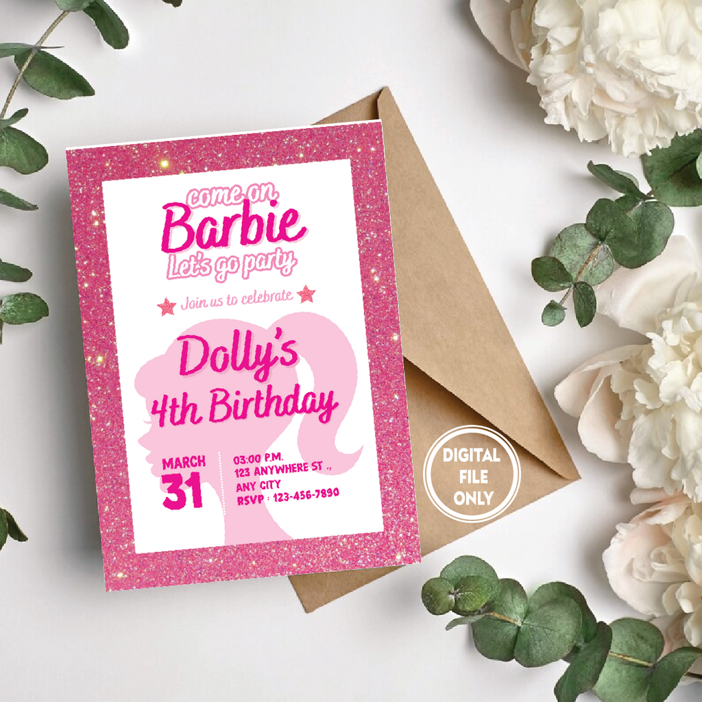 Personalized File Doll Party Invitation, Doll Birthday Party, Pink Birthday Party Invitation, Pink Doll Birthday Invitation, Doll Invitation, Instant Download PNG File Only