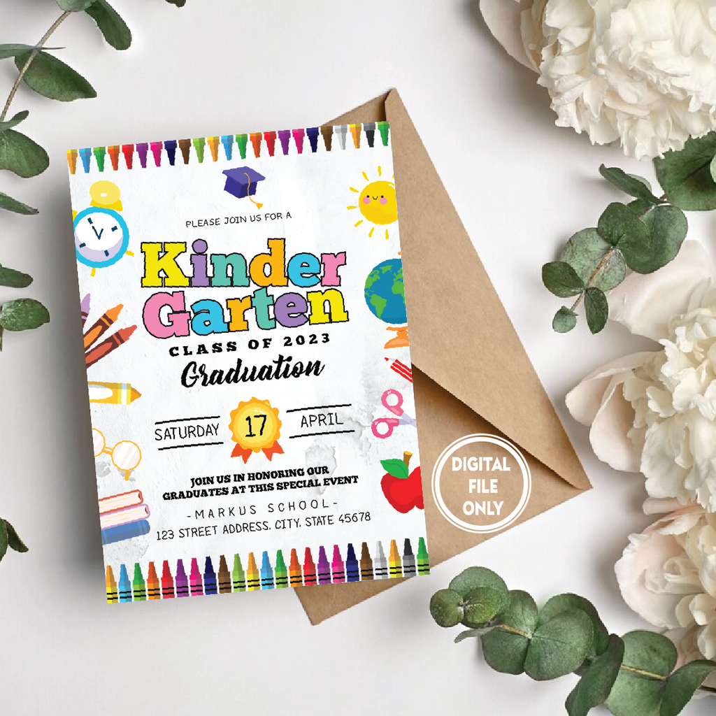 Personalized File Kindergarten Graduation Invitation, Pre K Graduation Invitation Preschool, Digital Editable Printable, Kindergarten Invite PNG File Only