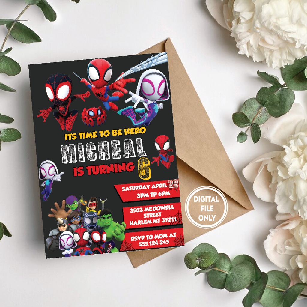 Personalized File Spidey And His Amazing Friends Birthday Invitation | Printable Party Invitations | Digital Kids Invite | Instant Download PNG File Only