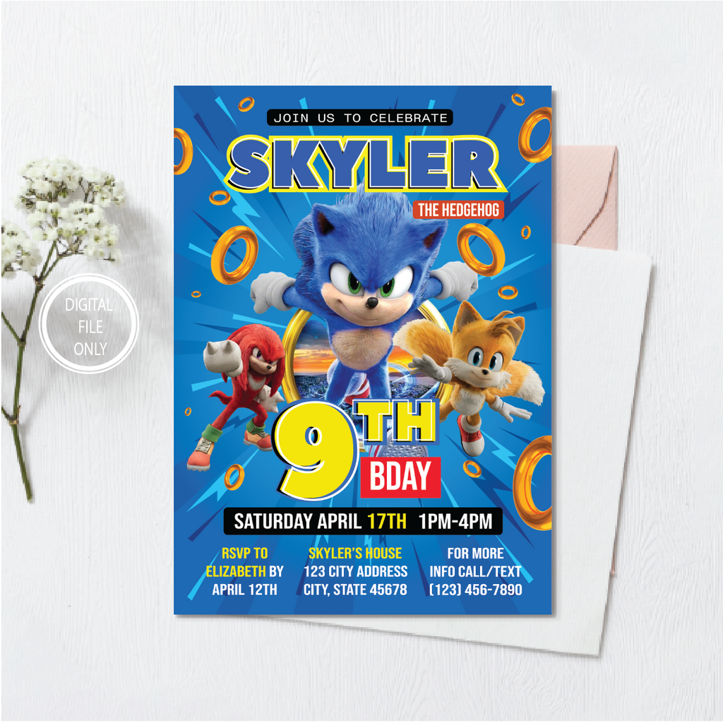 Personalized File Sonic Invitation | Sonic Birthday Invitation | Sonic Party Invite | Printable Birthday Party Invitations | Kids Party E-Invite |PNG File Only