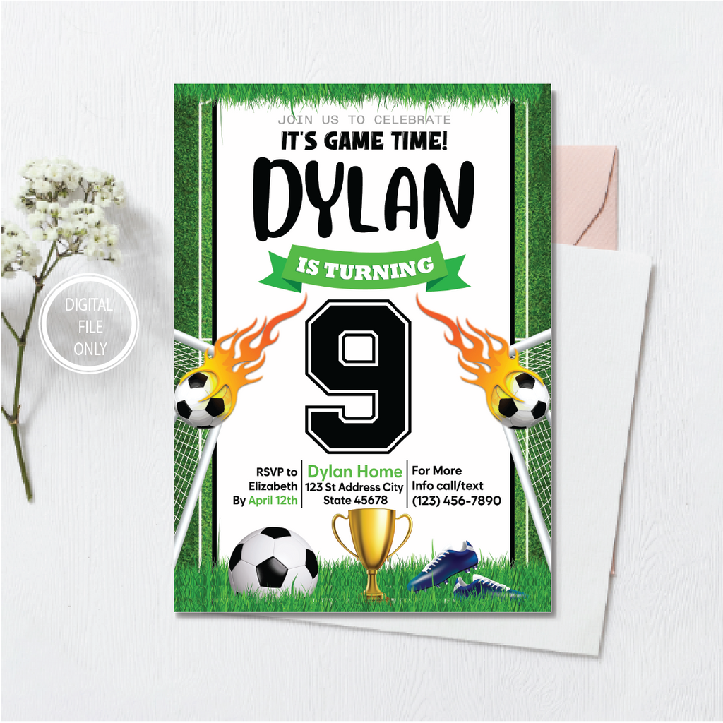 Personalized File Soccer Birthday Invitation, Soccer Party Invite, Invitation, Soccer Party Theme, Football Party, Sports Birthday, PNG File Only