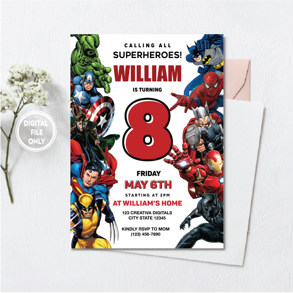 Personalized File Superhero Birthday Invitation | Avengers Party Editable | Superheroes Party Invite | Birthday Party Invitation | PNG File Only