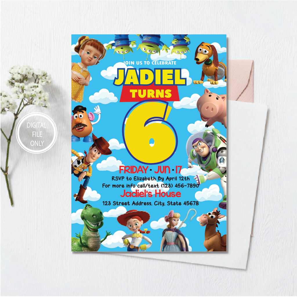 Personalized File Toy Story Invitation, Toy Story Birthday, Party Buzz Lightyear, Digital Printable 5x7, Woody Birthday Invite Card PNG File Only