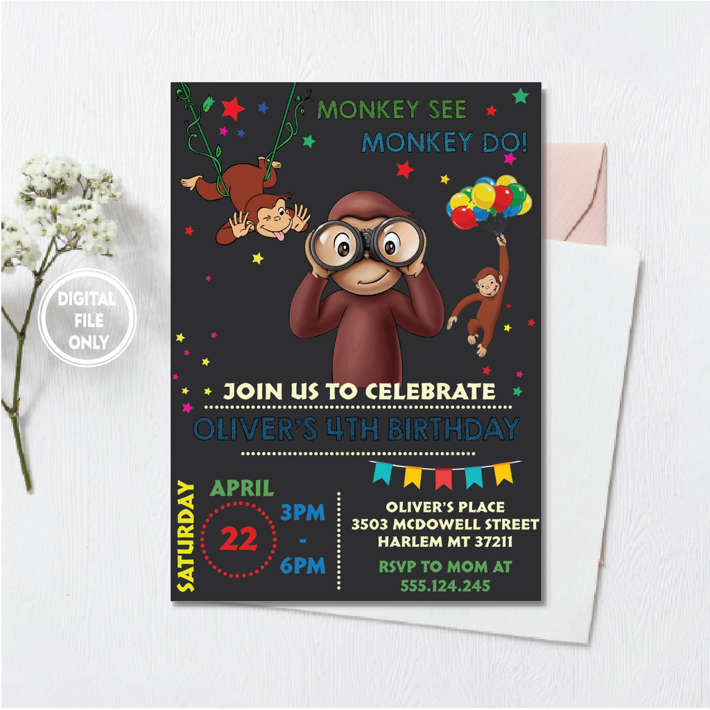 Personalized File Curious George Birthday Invitation | Curious George Party Invite | Curious George Evite | Instant Download PNG File Only