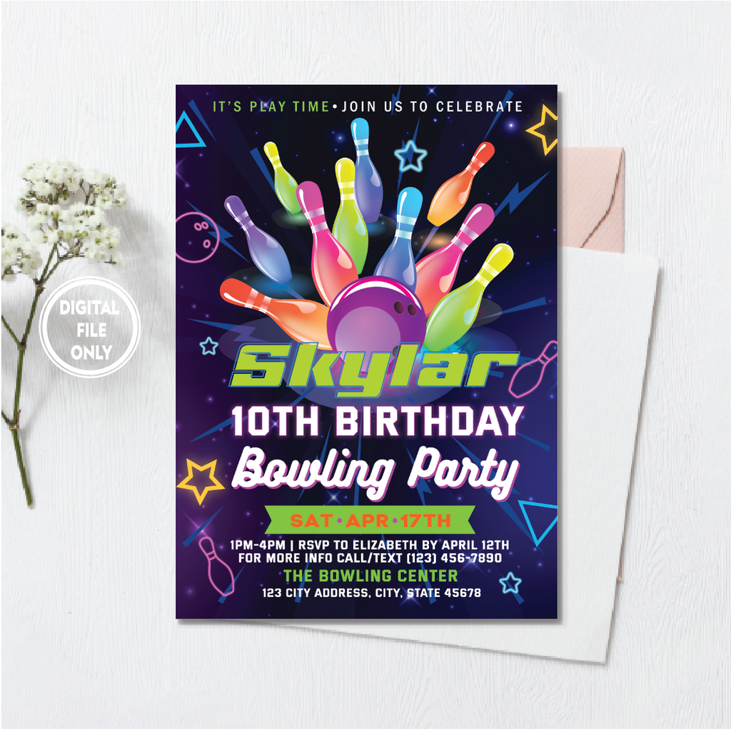 Personalized File Bowling Birthday Invitation | Glow Bowling Invitation | Bowling Invitation | Bowling Party Invite | Glow Invitation | PNG File Only