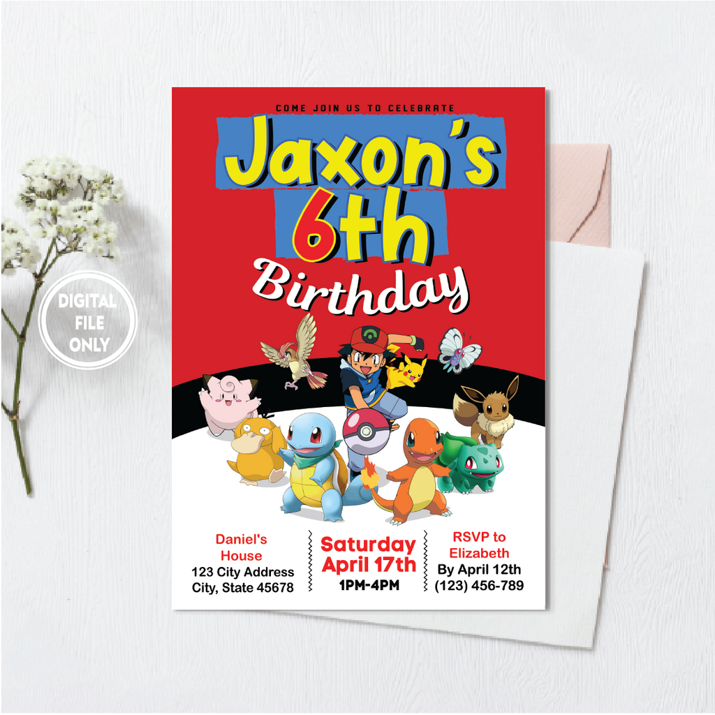 Personalized File Pokemone Birthday Invitation Pokemon Birthday Invit