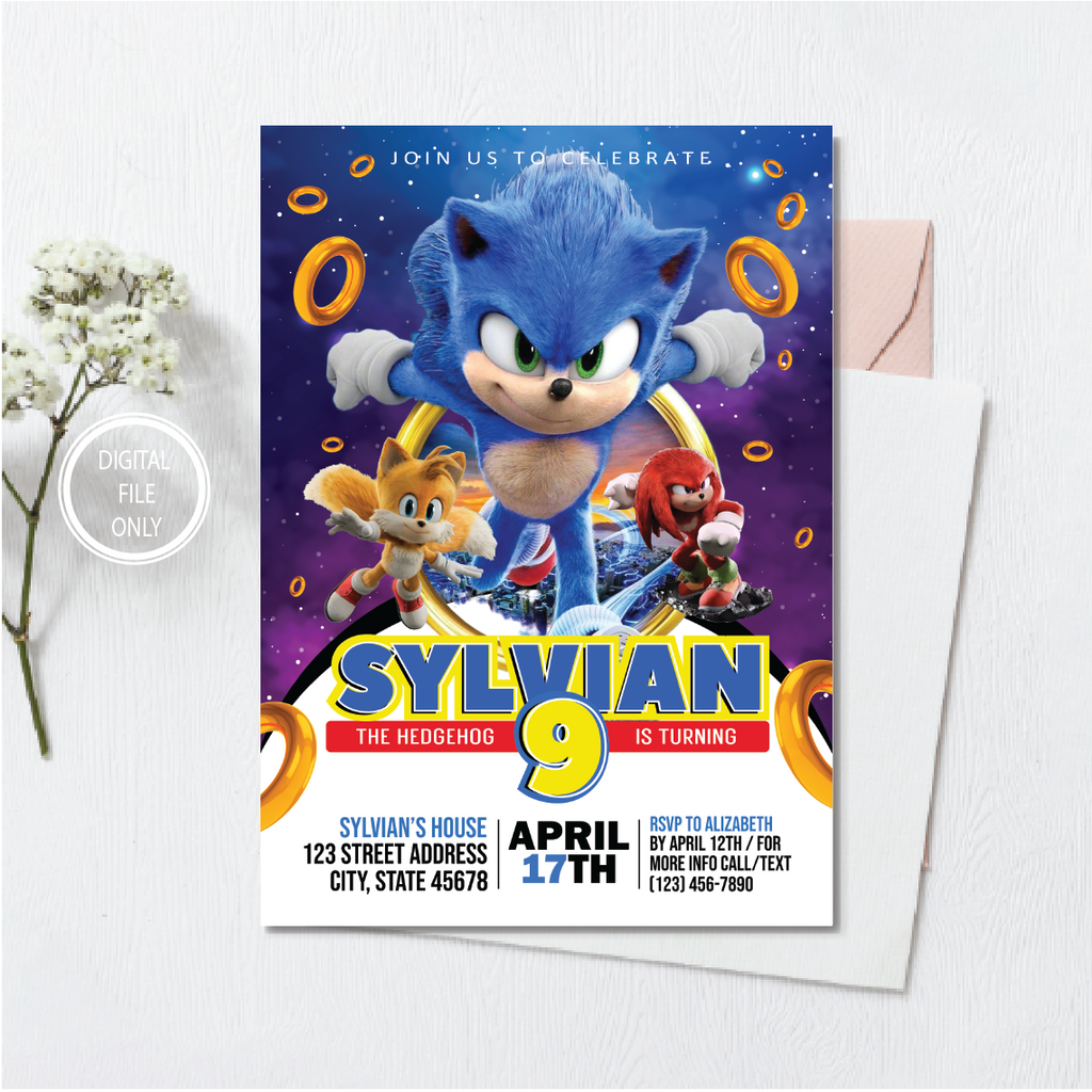 Personalized File Sonic Birthday Invitation | Sonic Invitation | Sonic Party Invite | Kids Party Invite | Printable Birthday Party Invitations | 5x7 PNG File Only