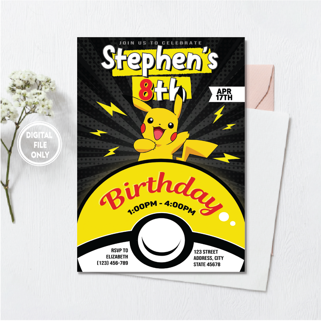 Personalized File Pokemone Birthday Invitation, Pokemon Birthday Invitation, Pokemon Invitation, Pikachu Invitation, Pikachu Party Invite, Instant Download. PNG File Only