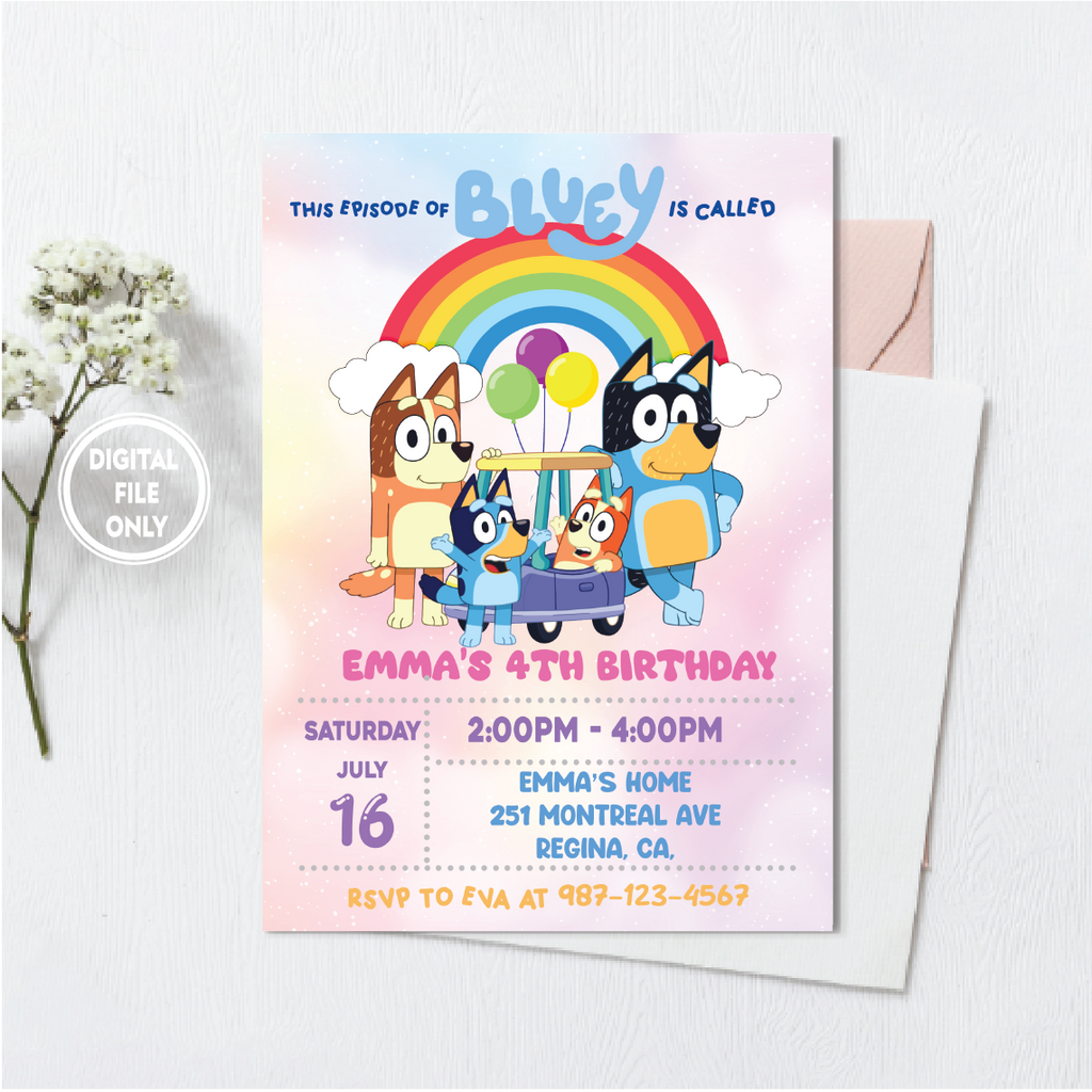 Personalized File Bluey Birthday Invitation Bluey and Bingo Birthday Invitation Digital Invitation Printable Invitation PNG File Only