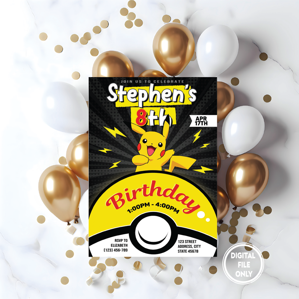 Personalized File Pokemone Birthday Invitation, Pokemon Birthday Invitation, Pokemon Invitation, Pikachu Invitation, Pikachu Party Invite, Instant Download. PNG File Only