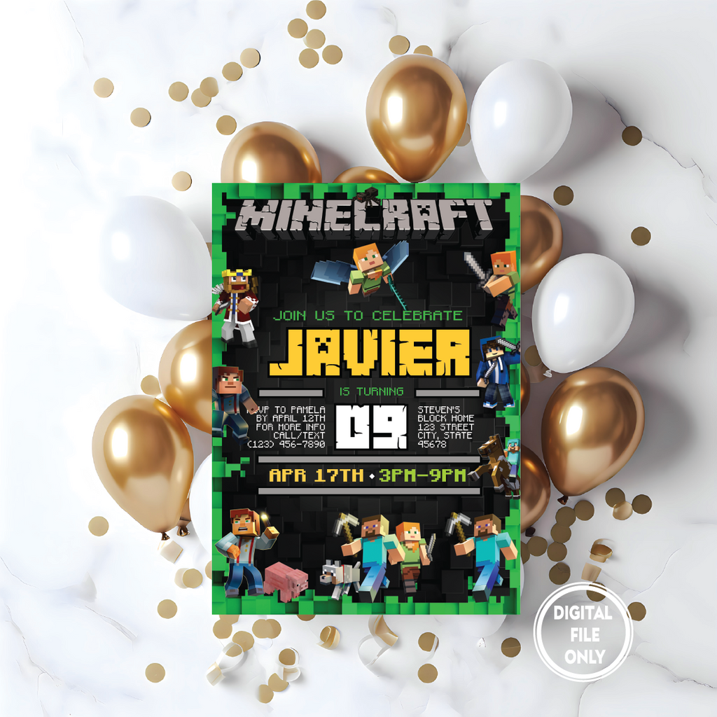 Personalized File Minecrafter Birthday Invitations, Printable Minecraft Birthday Invitation, Mine Invite, Invite Instant Download PNG File Only