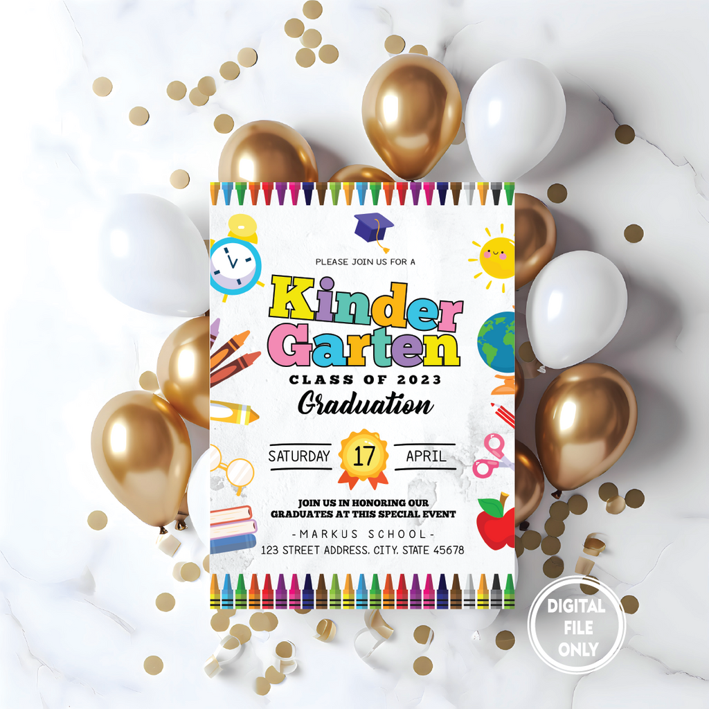 Personalized File Kindergarten Graduation Invitation, Pre K Graduation Invitation Preschool, Digital Editable Printable, Kindergarten Invite PNG File Only