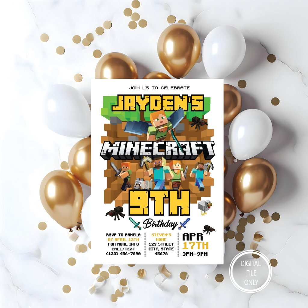 Personalized File Minecrafter Birthday Invitations | Minecraft Invitations | Minecraft Birthday Party | Mine Invite| Printable Digital Download 5x7 PNG File Only