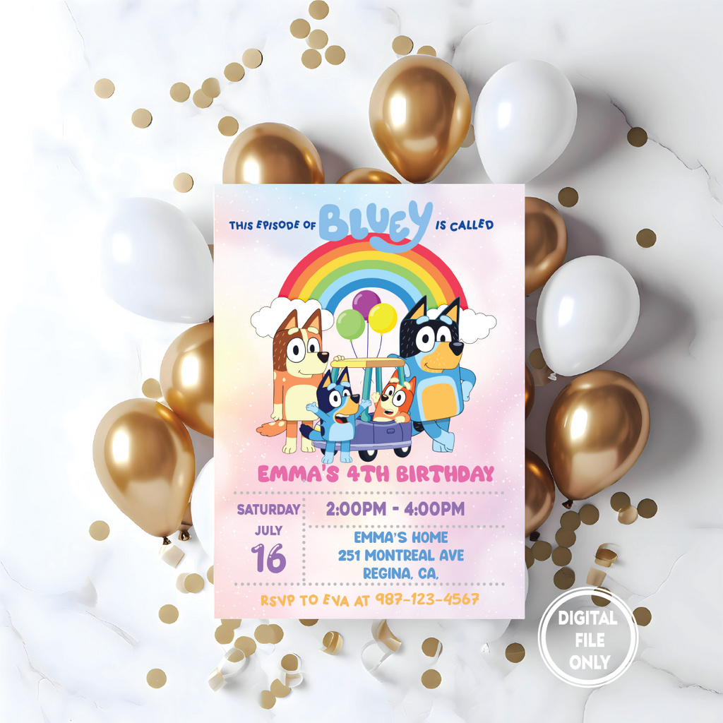 Personalized File Bluey Birthday Invitation Bluey and Bingo Birthday Invitation Digital Invitation Printable Invitation PNG File Only