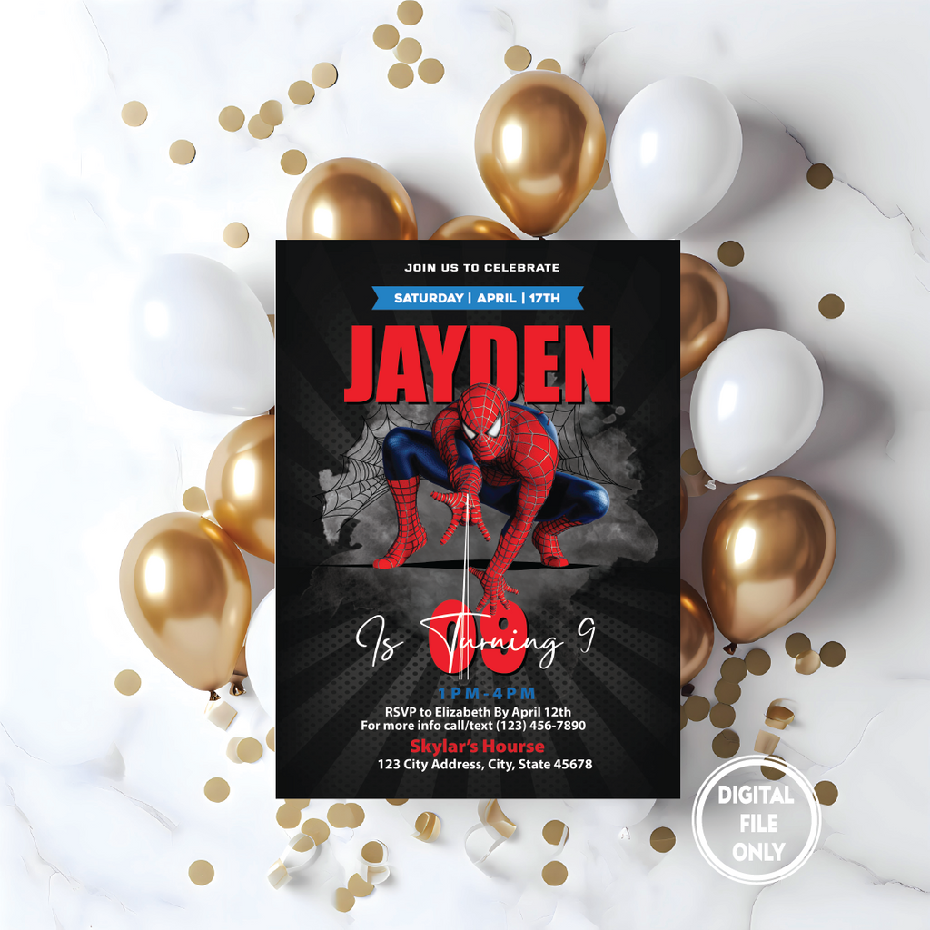 Personalized File Spiderman Invitation | Editable Birthday Party Invitation | Digital Kids Party Invite | Kids Party Invite Spider-Man PNG File Only