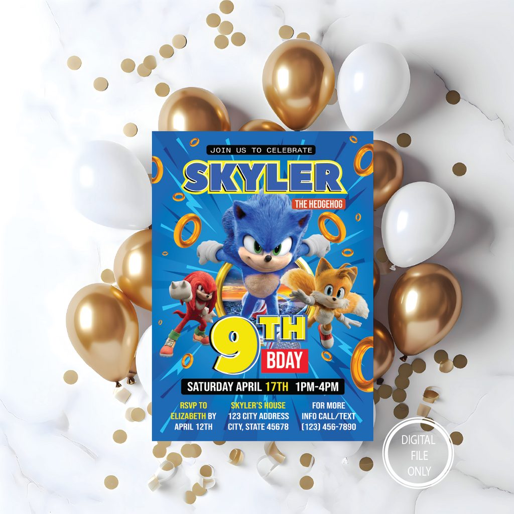 Personalized File Sonic Invitation | Sonic Birthday Invitation | Sonic Party Invite | Printable Birthday Party Invitations | Kids Party E-Invite |PNG File Only