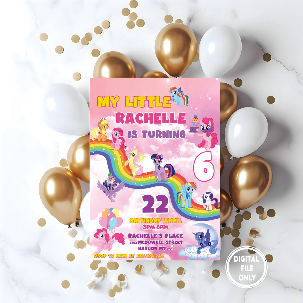 Personalized File My Little Pony Birthday Invitation | Little Pony Invite, Printable Birthday invite, Kids party| Instant Download PNG File Only