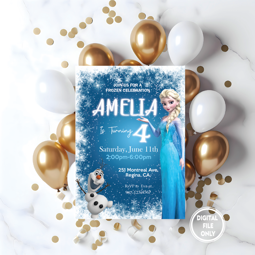 Personalized File Princess Elsa Birthday Invitation | Frozen Birthday Invitation, Printable Frozen Party invite, Winter Snow invite, Instant Download PNG File Only