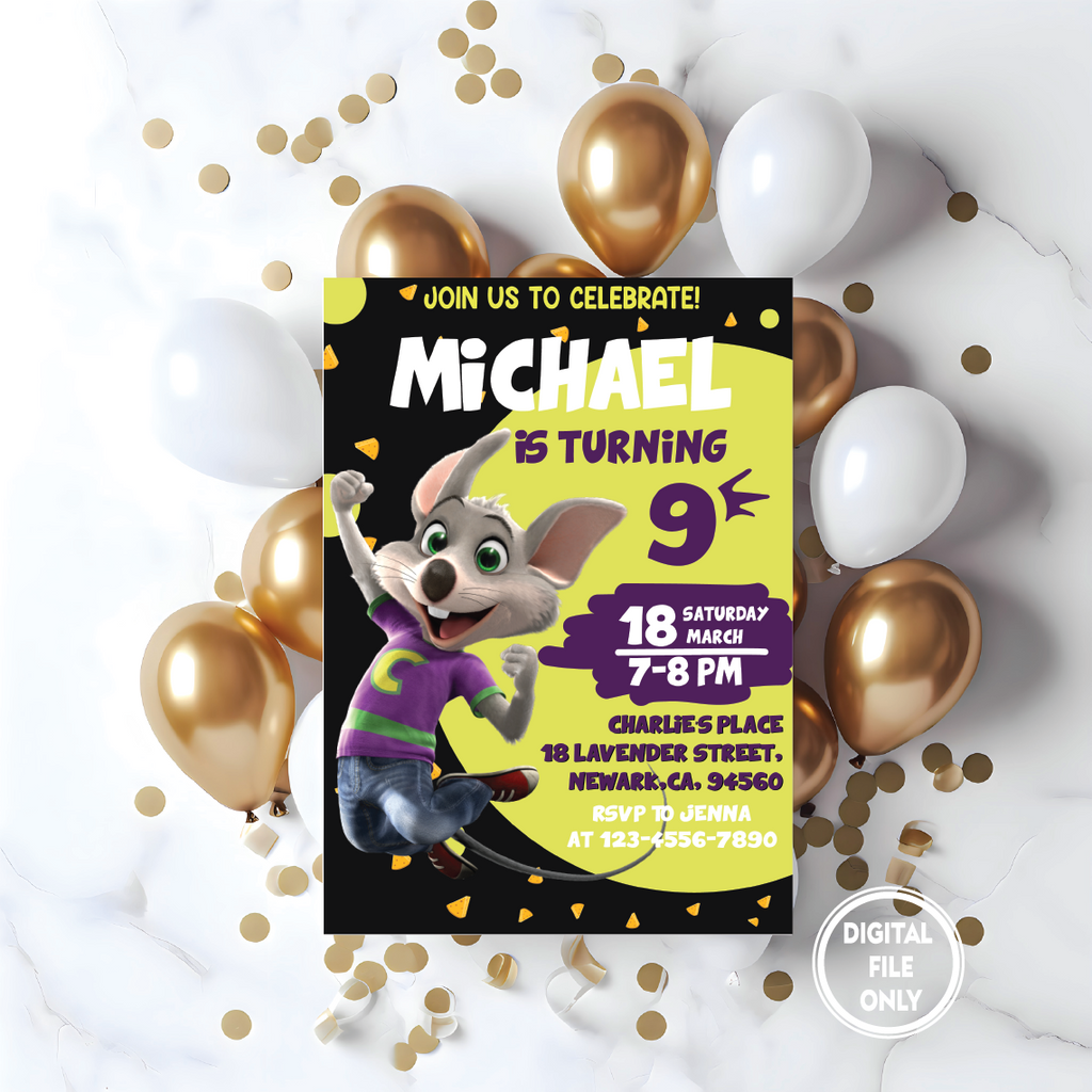 Personalized File Chuck E Cheese Birthday Invitation | Printable Chuck E Cheese Party Invite, Chuck Evite,| Instant Download PNG File Only