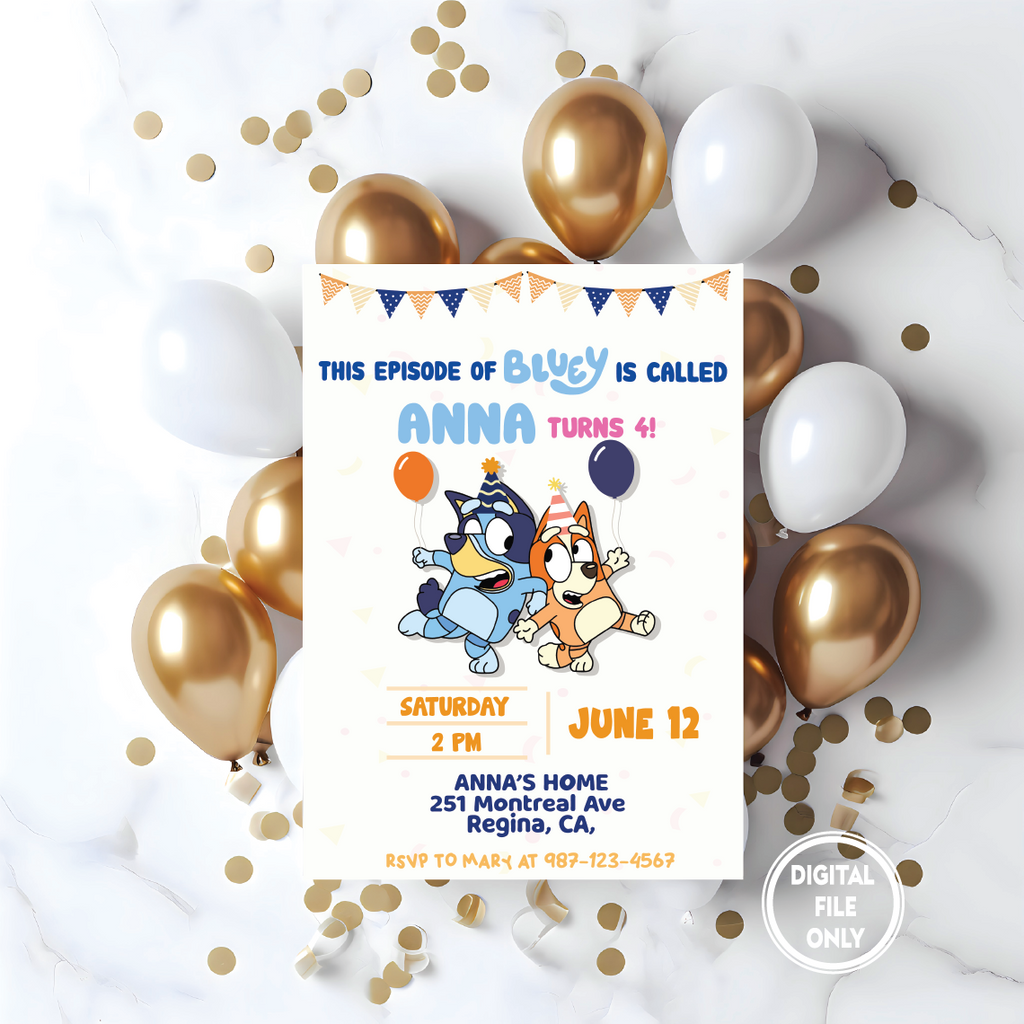 Personalized File Bluey Birthday Invitation Invite Bluey and Bingo Birthday Invitation Digital Invitation Printable Invitation PNG File Only