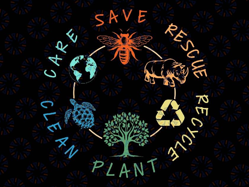 Save Bees Rescue Animals Recycle Plastic Earth Day 2024 Svg, Save Rescue Recycle Plant Clean Care Svg, Digital Download