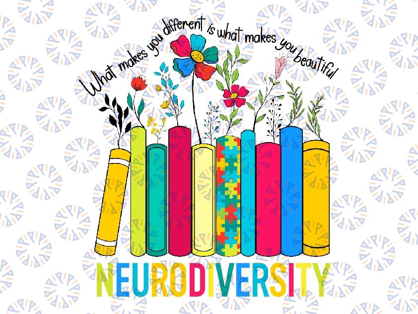 Autism Awareness Books Flowers Svg, Neurodiversity Autism Support Svg, Autism Awareness Png, Digital Download