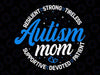 Autism Mom Resilient Tireless Strong Mom Svg, Autism Awareness Mom Devoted Patient Svg, Autism Awareness Png, Digital Download