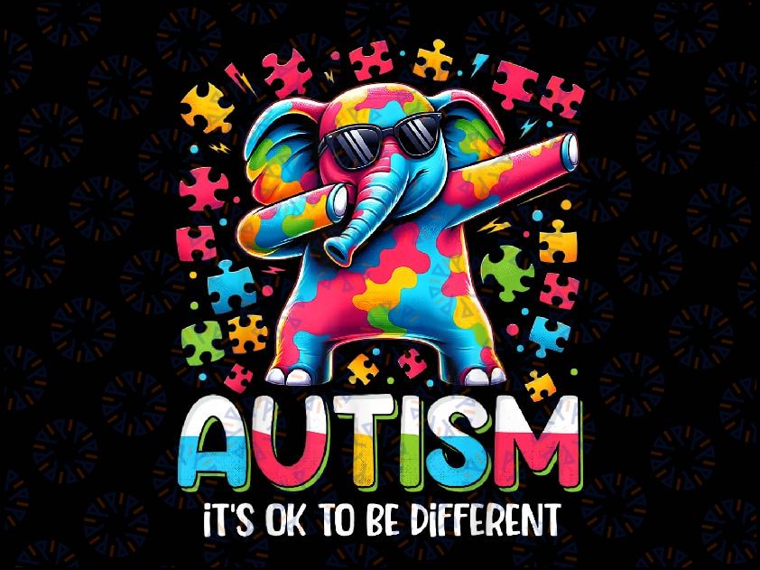 PNG ONLY It’s Ok To Be Different Autism Awareness Png, Dabbing Elephant Puzzle Png, Autism Awareness Png, Digital Download