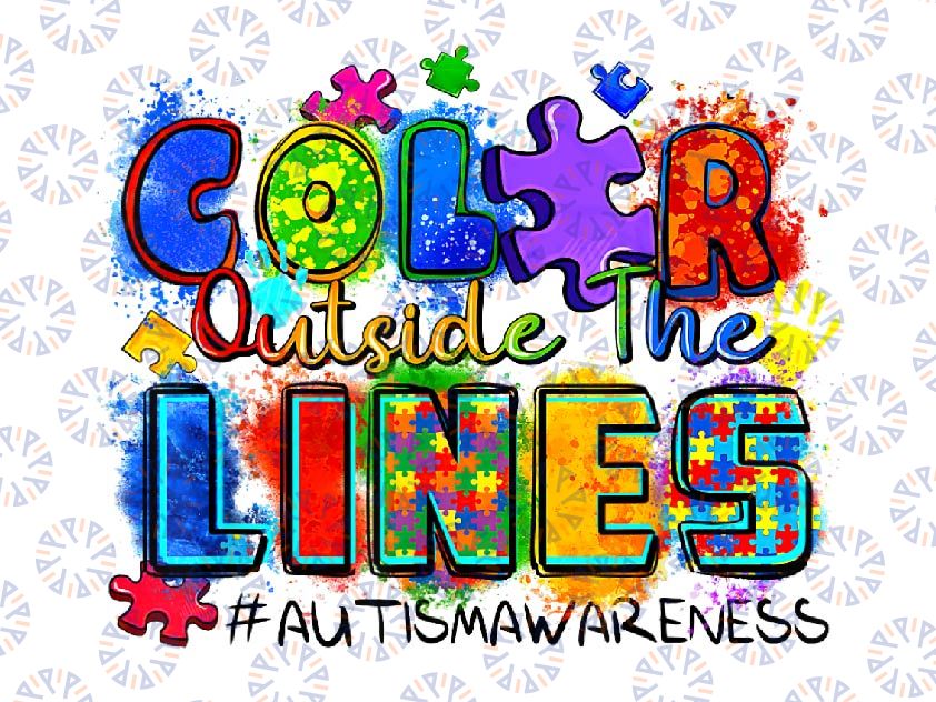 PNG ONLY Color Outside the Lines Autism Awareness Png, Autism puzzle pieces Png, Autism Awareness Png, Digital Download