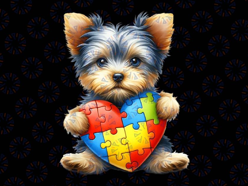 PNG ONLY Yorkshire Terrier Puppy Dog Love Autism Awareness Mom Dad Png, Autism Awareness Png, Digital Download