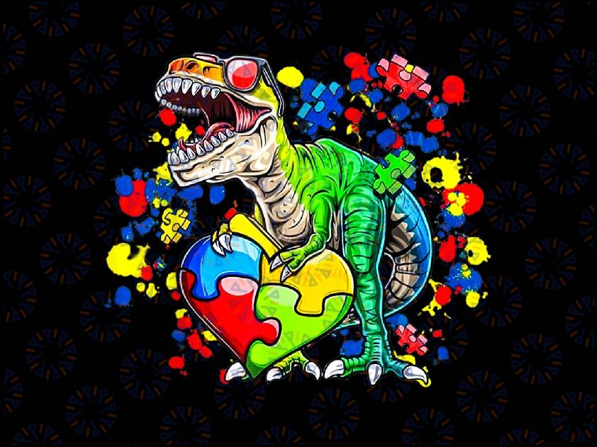 PNG ONLY Autism Awareness Dinosaur Png, T-rex Autism Heart Png, Autism Awareness Png, Digital Download