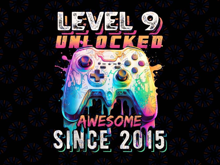 PNG ONLY Level 9 Unlocked Awesome Since 2015 Png, 9th Birthday Gamer 9 Year Old Png, Funny Bday Boy Nine Son Png, Digital Download