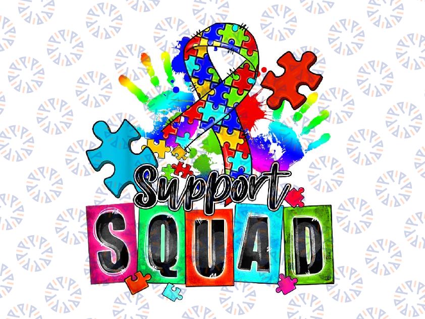 PNG ONLY Autism Awareness Month Ribbon Support Squad Png, Blue Ribbon Squad Png,  Autism Awareness Png, Digital Download