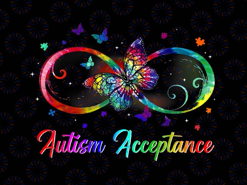 PNG ONLY Infinity Autism Awareness Acceptance Butterfly Puzzle Piece Png, Autism Awareness Png, Digital Download