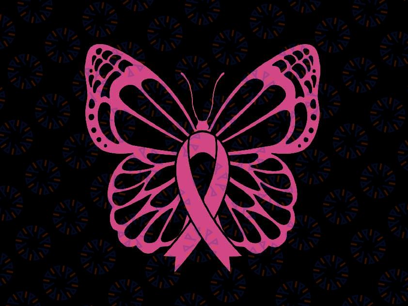 Butterfly Ribbon Svg, Fighter Survivor Support Pink Ribbon Butterfly Svg, Breast Cancer Awareness Png, Digital Download