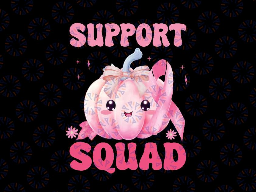 Groovy Support Squad Pumpkin Breast Cancer Png, Cute Pumpkin Pink Ribbon Png, Breast Cancer Awareness Png, Digital Download