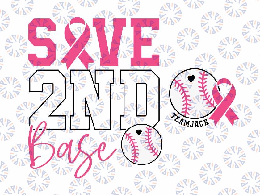 Save 2nd Base Baseball Breast Cancer Svg, Pink Ribbon Baseball Cancer Svg, Breast Cancer Awareness Png, Digital Download