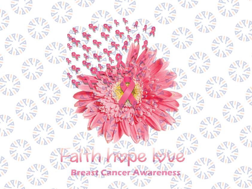 Breast Cancer PNG Daisy Faith Hope Love Png, Breast Cancer Awareness Flower Ribbon Png, Digital Download