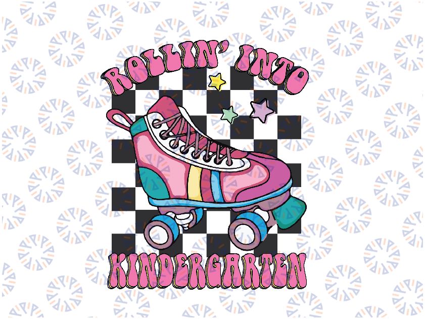 Custom Kids Rolling Into Kindergarten Groovy Pink Skate Back To School Svg, Rollin Into Kinder Svg, Back To School Png, Digital Download