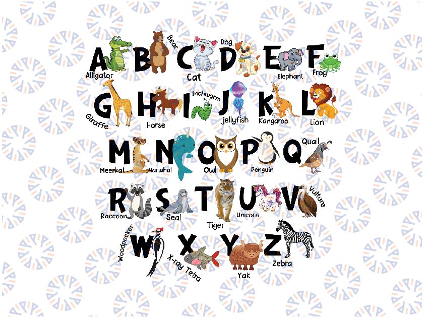 Alphabet ABC Animals Png, Kindergarten Teacher Png, Alphabet Teachers Kid Png, Back to school Png, Digital Download