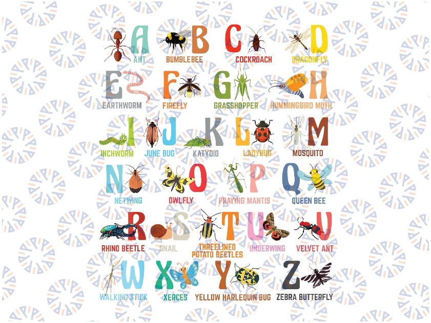 Funny Insect Animals Alphabet Kindergarten Back To School Png, Animal Alphabets icons Png,  Back To School Png, Digital Download