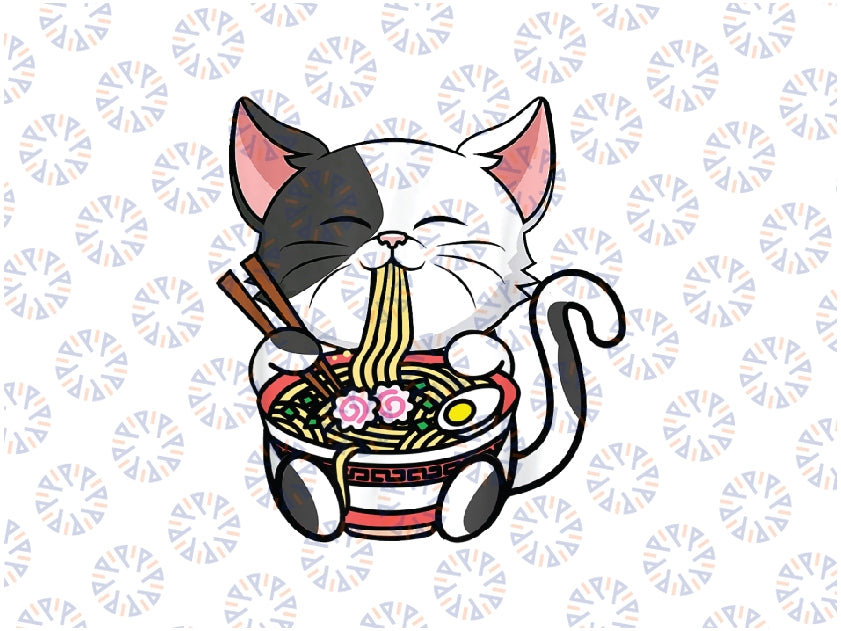 Kawaii Cat Eating Ramen Noodles Japanese Funny Anime Neko Png, Kawaii Cat Png, Kawaii Ramen Png, Digital Download