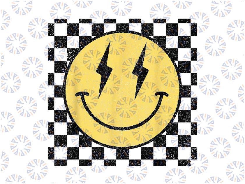 Retro Happy Face Checkered Pattern Smile Face Trendy Png, Retro Smile Face Png, Back To School Png, Digital Download