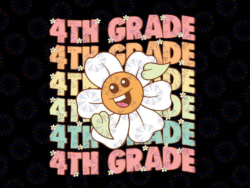 Groovy 4th Grade First Day of School Svg, Fourth Grade Flower Svg, Back To School Png, Digital Download